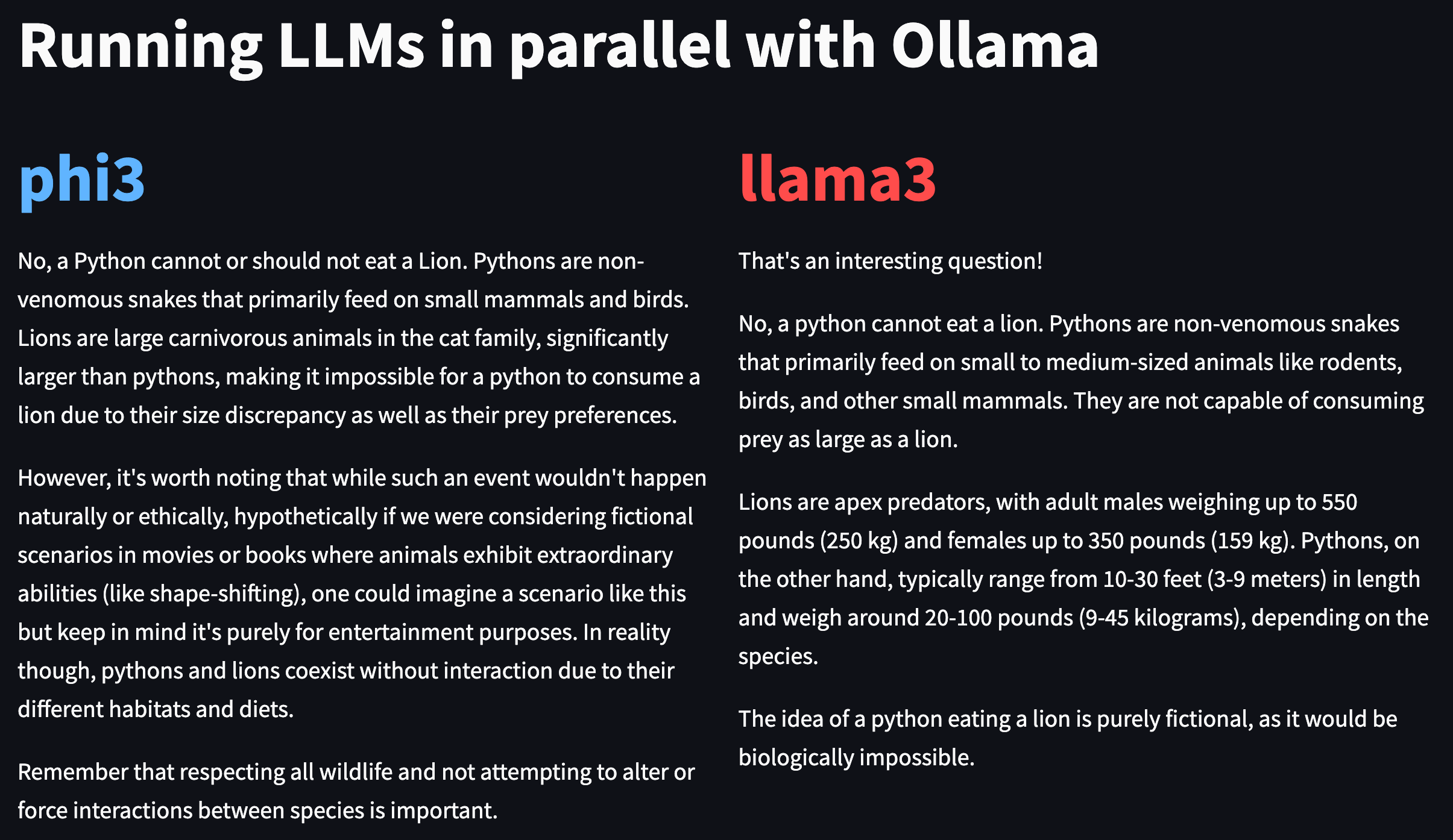 Side by side LLMs with Ollama and Streamlit | Mark Needham